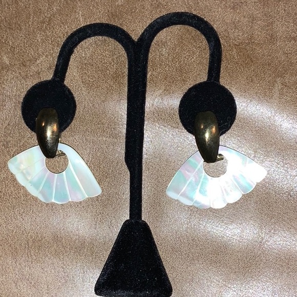 Carved Mother of Pearl Removable Charms on Omega Back Earrings Vintage - Picture 8 of 13